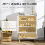 Mobile Scarpiera Salvaspazio in Legno Bianco con Ripiano Aperto, Armadio Scarpiera di Design per Ingresso, 60x30x92cm - immagine 4