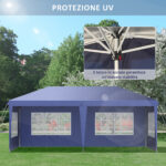 Gazebo da Giardino 6x3 m Regolabile in Altezza con Pareti Removibili, in Acciaio e Poliestere, Blu - immagine 7