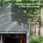 Capanno Attrezzi anti UV con Ingresso a Zip, in Acciaio Zincato e Tessuto PE,120x179x165 cm, Grigio Scuro - immagine 4