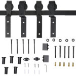 Kit Porta Scorrevole in Acciaio con Binario, Rulli, Fermi, Guide, Bulloni e Viti, 2x0,6x4 cm, Nero - immagine 7