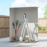 Capanno Porta Attrezzi in Metallo con Tetto Inclinato e Porta Bloccabile, 142x86x189 cm, Verde - immagine 7