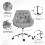 Sedia da Ufficio Ergonomica Girevole con Altezza Regolabile e Ruote, Rivestimento in Velluto, 59x58x80-90cm, Grigio - immagine 6