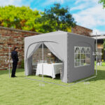 Gazebo da Giardino 3x3m Pieghevole con Altezza Regolabile, Protezione UPF50+ e Borsa, Grigio Chiaro - immagine 3