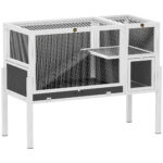 Gabbia per Conigli e Criceti da Interno Rialzata con Vassoio Estraibile e Tetto Apribile, Grigio