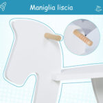 Cavallo a Dondolo Bambini da 1-3 Anni in Legno con Maniglie e Poggiapiedi, 68x26,5x48 cm, Bianco - immagine 6
