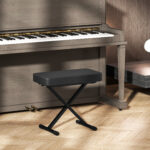 Sgabello per Pianoforte Pieghevole e Regolabile su 4 Altezze, in Pelle PU, Schiuma e Metallo, 60x32x53-63 cm, Nero - immagine 6