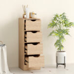 Mobile Bagno Salvaspazio con 4 Cassetti e Maniglie Intagliate Stile Nordico, 29x29x83 cm, Legno Naturale - immagine 7