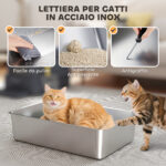 Lettiera per Gatti Chiusa da 80L con Vassoio Estraibile, in ABS e Acciaio Inox, 63x43x43 cm, Grigio Scuro - immagine 6
