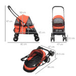 Passeggino per Cani Pieghevole con Tettuccio Regolabile, Borsa e 2 Guinzagli, 82x47x97 cm, Rosso e Nero - immagine 3