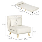 Poltrona Letto 2 in 1 con Schienale Regolabile e Cuscino, in Tessuto Effetto Lino, 72x78x79cm - immagine 3