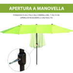 Ombrellone da Giardino Doppio con Apertura a Manovella, in Acciaio e Poliestere, 460x270x240 cm, Verde Chiaro - immagine 5