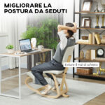 Sedia Inginocchiatoio Dondolante in Tessuto Effetto Lino e Legno di Betulla, 51x84x93 cm, Crema - immagine 4