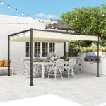 Pergola Gazebo da Esterno 4x3 m con Tettuccio Retrattile in Metallo e Poliestere, Crema - immagine 9