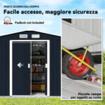 Casetta in Acciaio con Fondazione, 4 Prese d'Aria e 2 Porte Scorrevoli, 277x195x192 cm, Grigio Scuro - immagine 5