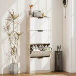 Scarpiera Salvaspazio Slim a 4 Cassetti per 20 Paia di Scarpe 62,5x26x156 cm, color Legno e Bianco - immagine 2