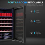 Cantinetta Frigo per Vino da 63L con Ripiani Regolabili per 16 Bottiglie e 25 Lattine, 43x45x74 cm, Nero - immagine 6