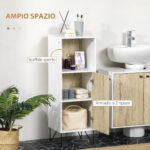 Mobile Bagno con Ripiano Aperto e Armadietto con Anta in Legno, 31,5x30x91cm, Quercia e Bianco - immagine 4