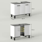 Mobile Sottolavabo Bagno con Armadietto 2 Ante e Ripiano Regolabile, 80x34x60 cm, Bianco Lucido - immagine 3