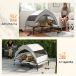 Lettino per Cani con Copertura a 3 Lati Rimovibile, in Poliestere e Acciaio, 122x92x94 cm, Grigio Chiaro e Nero - immagine 7