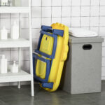 Vaschetta Bagnetto Neonato Pieghevole con Supporto Antiscivolo, Vaschetta da Bagno Portatile per Neonati e Bambini di 0-6 Anni con Foro di Scarico, 75,3x55,4x43cm, Blu e Giallo - immagine 2