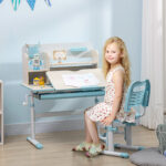 Set Scrivania e Sedia per Bambini da 3 Anni Regolabile, Tavolo Inclinabile a 60° con Cassetto e Ripiani, Blu - immagine 2