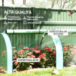 Serra da Giardino a Tunnel in Acciaio e Plastica PP con Porte Avvolgibili, 3x1x0,8 m, Verde - immagine 4