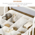 Carrello Cucina Multiuso a 3 Livelli con Cestini e Ganci Rimovibili, Ripiano con 12 Divisori, Bianco - immagine 6