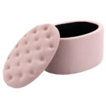 Pouf Contenitore Ovale Imbottito e Trapuntato in Velluto, 71x52x42cm, Rosa - immagine 9