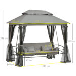 Dondolo da Giardino 3 Posti Lettino e Gazebo Design 3 in 1 con Tettuccio, 256x172x248 cm, Grigio Scuro - immagine 3
