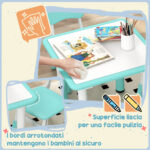 Set Tavolo e Sedie per Bambini 5pz con 4 Sedie Regolabili 32x36x52,5-56 cm e Tavolo 60x60x46-58 cm, Verde - immagine 6
