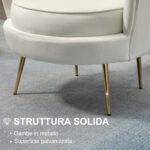Poltrona di Design Stile Vintage Imbottita in Velluto, 79x77x77cm, Crema - immagine 4