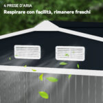 Casetta in Acciaio con Fondazione, 4 Prese d'Aria e 2 Porte Scorrevoli, 277x195x192 cm, Grigio Scuro - immagine 8