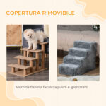 Scaletta per Cani Portatile a 4 Gradini, in Tessuto Vellutato Sfoderabile e Truciolato, 60x35x44 cm, Grigio - immagine 5