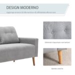 Divano 2 Posti Moderno in Stile Nordico con Schienale Trapuntato, in Poliestere e Legno, 145x76x88 cm, Grigio chiaro - immagine 6