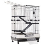 Gabbia a 3 Piani in Metallo con Vassoio per Roditori, Conigli e Furetti con 4 Ruote, 81,2x52,7x114cm, Nera - immagine 7