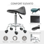 Sgabello Regolabile in Altezza con 5 Ruote e Seduta Ergonomica Imbottita in Gommapiuma, 36,2x37,5x51-66 cm, Nero - immagine 5