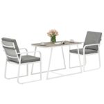 Set da Esterno 3 Pezzi con 2 Sedie con Braccioli e Cuscini e Tavolo con Piano in Vetro, Bianco