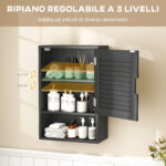 Armadietto Bagno a Parete con Ripiano Regolabile e Anta Ammortizzata, 40x20x60 cm, Nero - immagine 5
