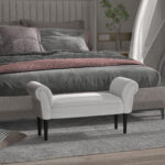 Panca Fondo Letto con Braccioli Arrotolati, Panca Imbottita per Camera da Letto, Grigio, 102x36x51cm - immagine 2