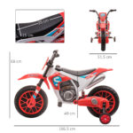 Moto da Cross Elettrica per Bambini da 3-5 Anni, Moto Elettrica per Bambini con Batteria 12V Ricaricabile e Rotelline Rimovibili, 106,5x51,5x68cm, Rosso - immagine 3
