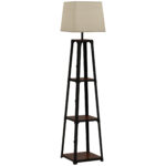 Lampada da Terra in Metallo e MDF a 3 Ripiani con Paralume in Tessuto, Ø42x166 cm, Nero e Beige - immagine 8
