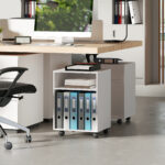 Mobile Porta Stampante con Ruote e 2 Ripiani Aperti in Legno, 40x35x55,5 cm, Bianco - immagine 8