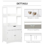Mobile Bagno con Mensole, Armadietto e Cassetto, Mobiletto da Bagno Multiuso in Legno, Bianco,  60x33x122,5cm - immagine 6