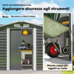 Casetta da Giardino in Metallo con Porte Scorrevoli e Lucchetto con Chiavi, 2,1x1,2x1,9m, Grigio Scuro - immagine 6