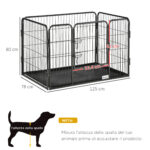 Box per Cani in Metallo con Porta e Vassoio sul Fondo, 125x78x80cm, Grigio - immagine 3
