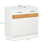 Mobile Sotto Lavabo Bagno con Antine in MDF e Bambù 60x30x60,5cm - Bianco e Color Legno - immagine 3