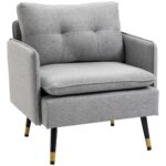 Poltrona Moderna in Tessuto con Seduta Imbottita e Gambe in Acciaio, 76x68x80 cm, Grigio
