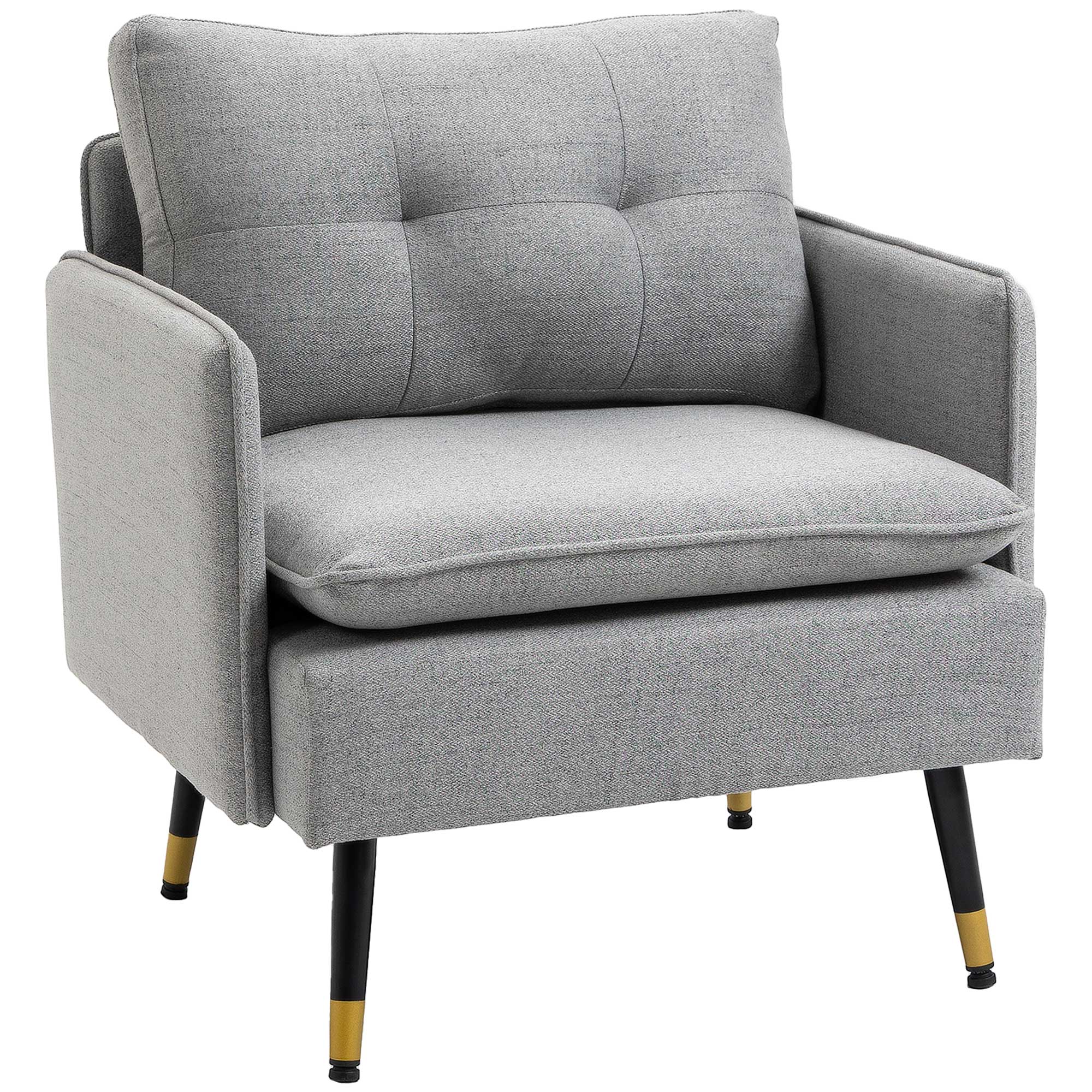 J9aa8a198f6077e55.jpg Poltrona Moderna in Tessuto con Seduta Imbottita e Gambe in Acciaio, 76x68x80 cm, Grigio - immagine 1
