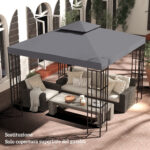 Tetto di Ricambio per Gazebo 3x3m a 2 Livelli e Resistente ai Raggi UV, Grigio Scuro - immagine 9