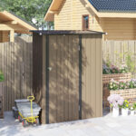 Capanno Porta Attrezzi in Metallo con Tetto Inclinato e Porta Bloccabile, 142x86x189 cm, Marrone - immagine 8